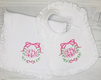 Baby Girl Bib and Burp Cloth personalized- Baby Girl Gift- Baby Girl set- Baby gift- Baby Shower gift- Monogrammed Bib and Burp Cloth