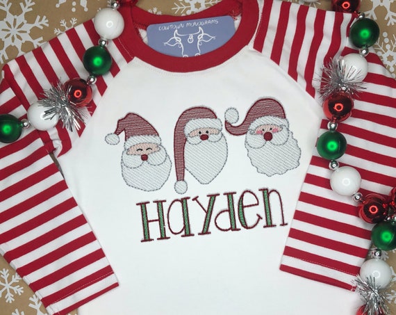 Personalized  Christmas  Santa shirt for Boys and Girls- Personalized Winter Shirt Embroidered-Toddler Christmas-Santa Embroidered Shirt