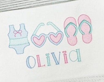 Girls Embroidered Summer Beach Design Shirt/Bubble/Romper or Bodysuit
