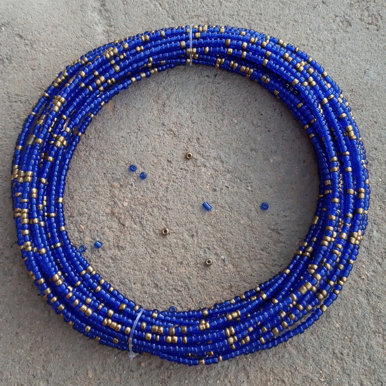 Golden Blue Waist Beads Elegant Beads Belly Beads African Waist Beads On Sale With Clasps Belly Chain Belly Jewelry