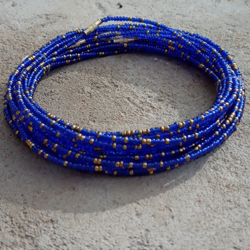 Golden Blue Waist Beads Elegant Beads Belly Beads African Waist Beads On Sale With Clasps Belly Chain Belly Jewelry