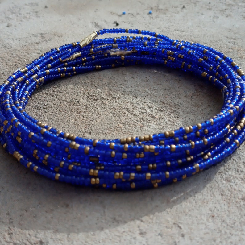 Golden Blue Waist Beads Elegant Beads Belly Beads African Waist Beads On Sale With Clasps Belly Chain Belly Jewelry
