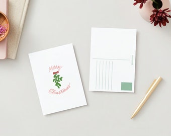 Merry Mistletoe Magic: Watercolor Holiday Postcard with Festive Greetings