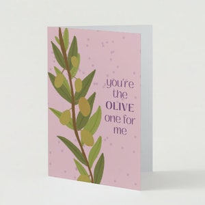 Cartão Olive Dia dos Namorados - Design Ilustrado - Cartão 5x7 - você é o oliva para mim - Cartão Trocadilho - Personalização - Cartão Feito à Mão