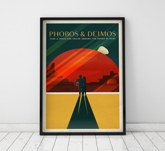 SpaceX Travel Poster Phobos & Deimos Home Decor Art Deco | Etsy