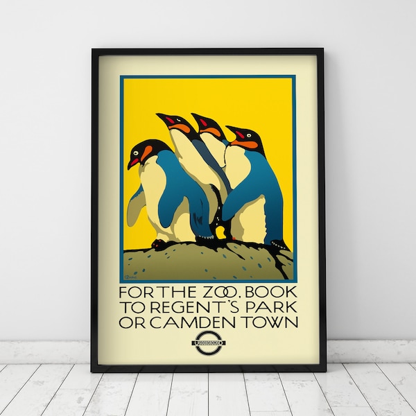 London Underground Regent's Park Zoo Print - Vintage Travel Poster - Art Deco - Penguin Print - Home Decor - London Gift - Giclée Print