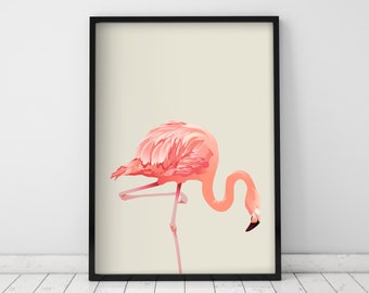Pink Flamingo Print, Flamingo Home Decor, Minimalist Bird Print, Flamingo Gifts from TheJellyMoose