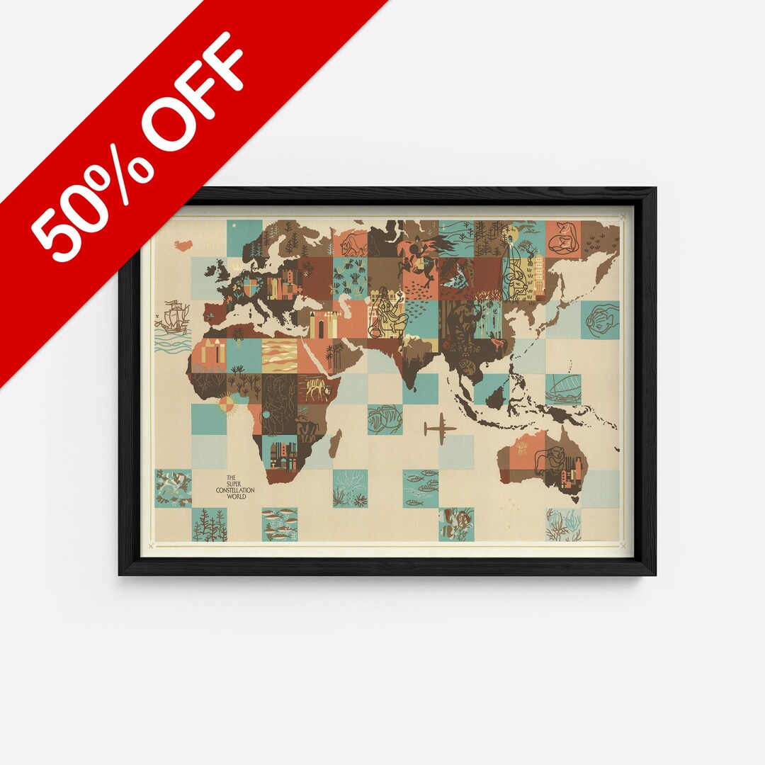 50% OFF A3 Print Vintage Travel Poster, the Super Constellation World ...