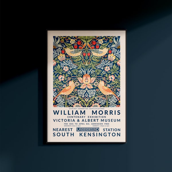 William Morris Print - Strawberry Thief - Exhibition Print - Vintage Wall Art - 1934 Victoria & Albert Museum Exhibition Poster - Art Print