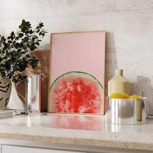 Food Art, Watermelon Print, Kitchen Wall Decor, Cute Fruit Illustration