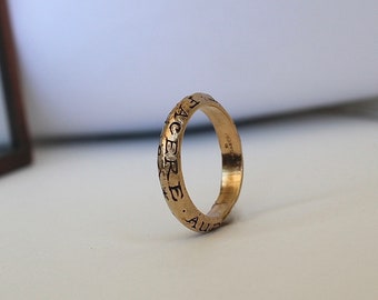 Larger Latin Posie Ring Latin Quote “She flies with her own wings. To do is to dare” Birthday gift/Graduation gift for her, Rustic Ring