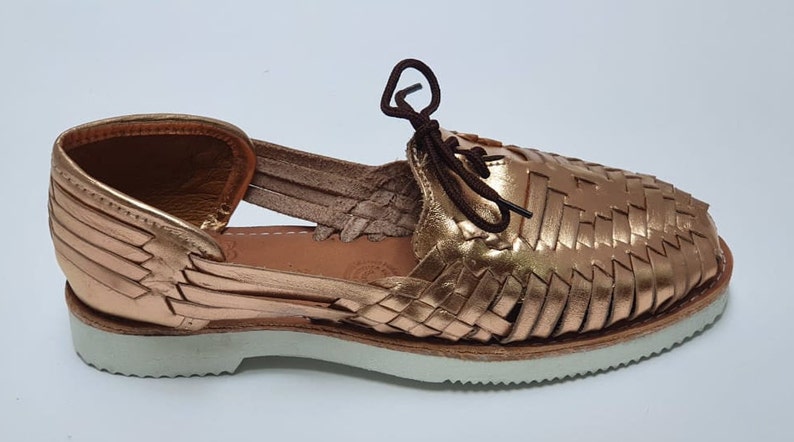100/% Premium Leather Hand Crafted Mexican Laces Huarache Gold