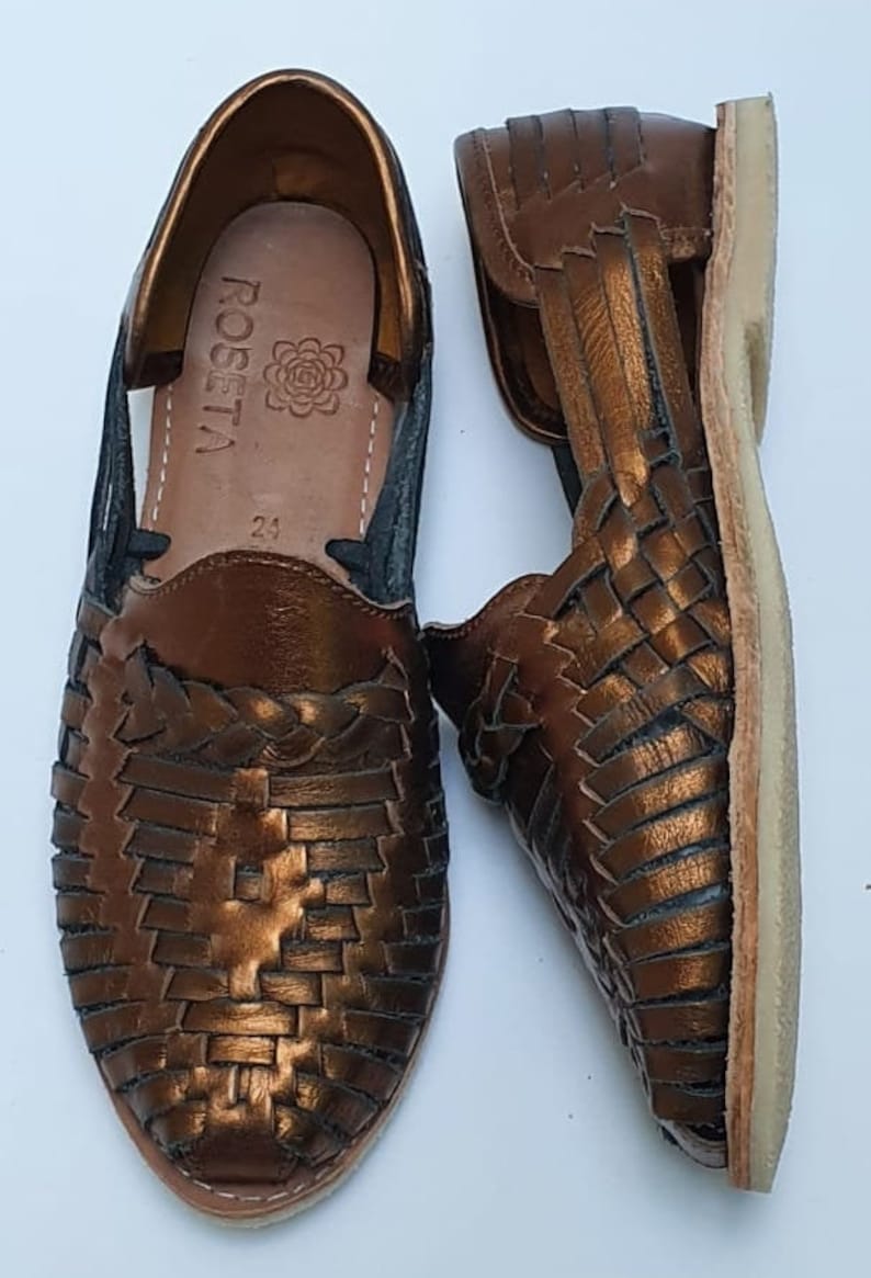 100/% Premium Leather Hand Crafted Mexican Braid Huarache Copper Black