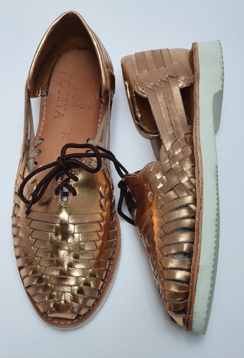100/% Premium Leather Hand Crafted Mexican Laces Huarache Gold