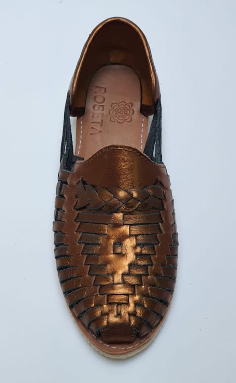 100/% Premium Leather Hand Crafted Mexican Braid Huarache Copper Black