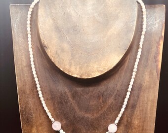 Rose Quartz and seed bead necklace