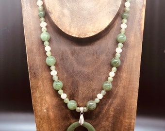 Wyoming Jade pendant necklace with pearls.
