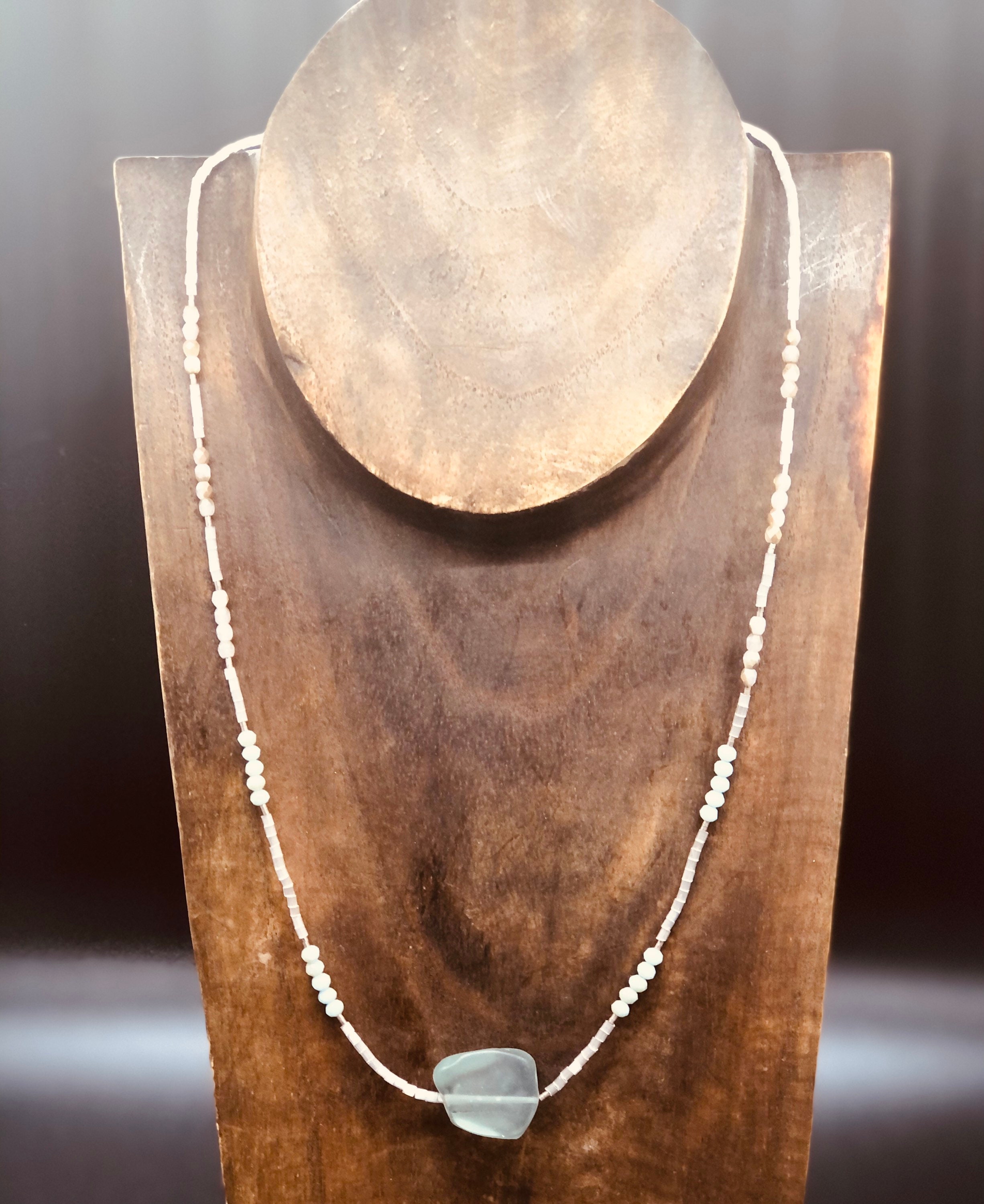 Blue beach glass necklace
