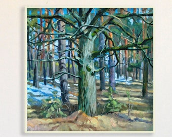 Árbol de la vida pintura original roble arte roble pintura sobre lienzo óleo paisaje pared arte 20 por 20 pulgadas