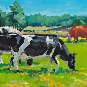 Cows in a Meadow Painting Cow Painting National Park Original Art Cow Art Farmhouse Decor Farm Painting Wall Decor Animal landscape Painting