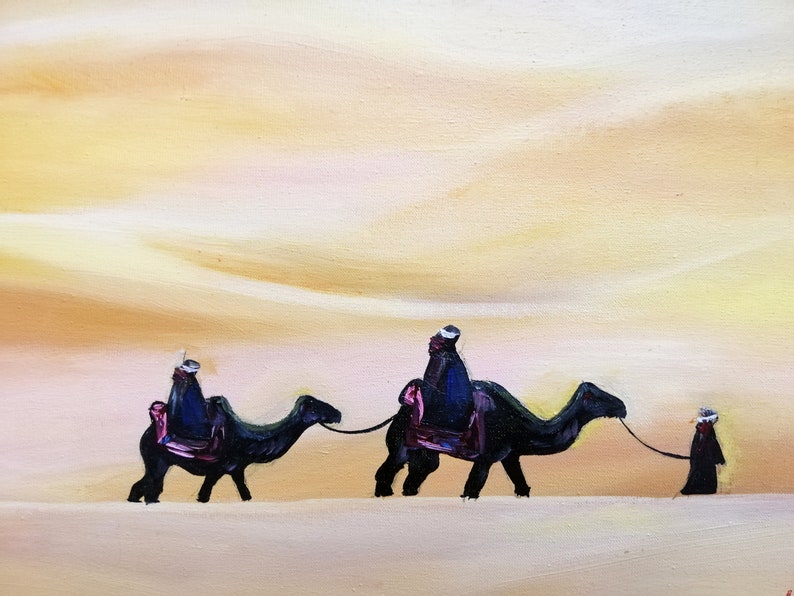 Camels caravan in Sahara desert painting on canvas Large ...