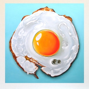 Fried egg painting Hyperreal art Oil painting on canvas original Food illustration Birthday gift for men 24 by 24 inches