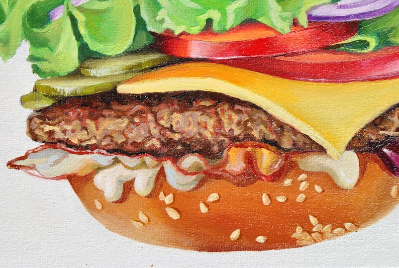 Burger oil painting original Hyperrealism Fast food small oil Etsy