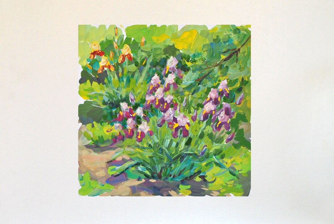 Iris Painting Original Spring Flowers Iris Floral Wall Art Gouache ...