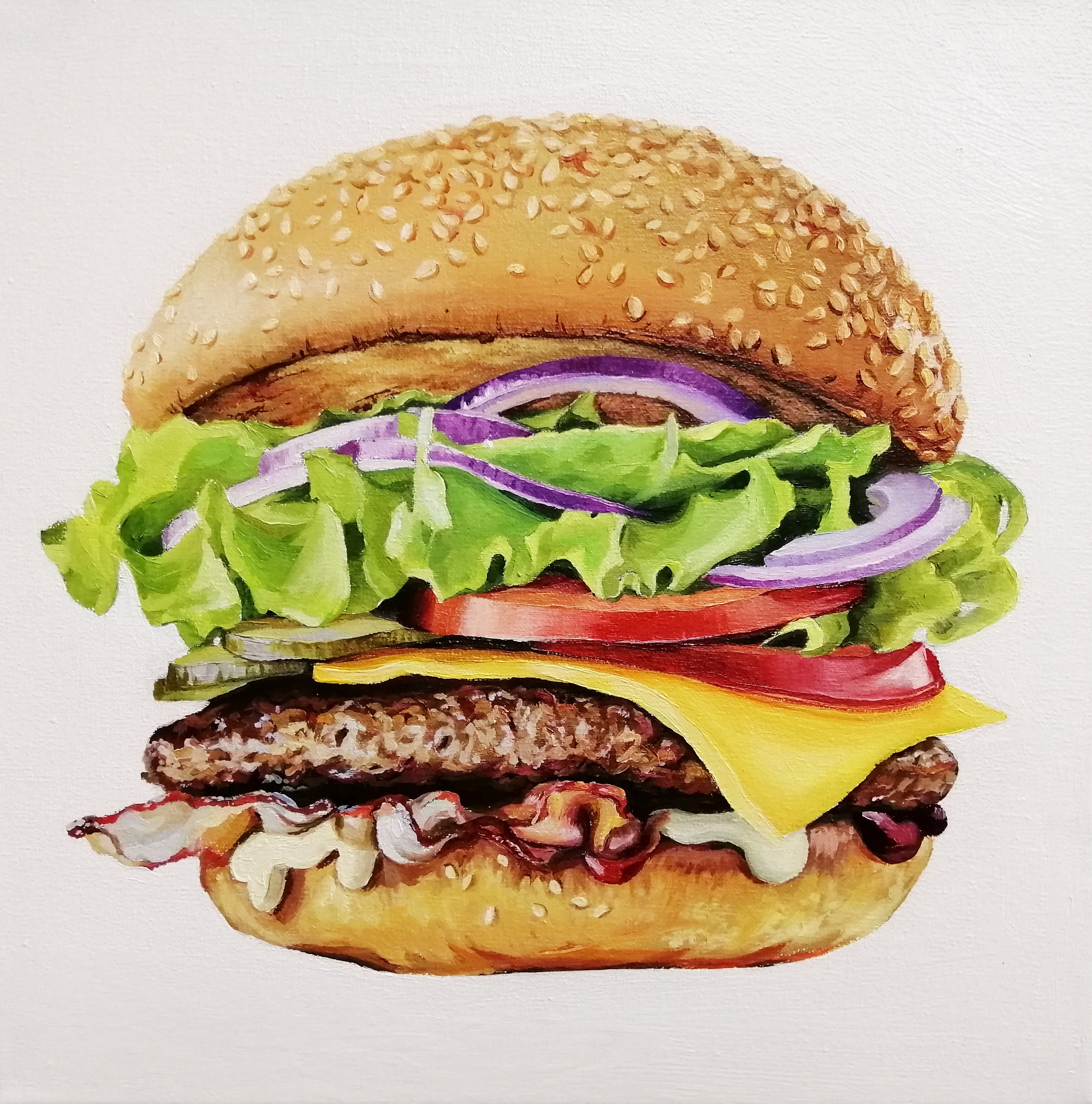 Burger oil painting original Hyperrealism Fast food small oil Etsy