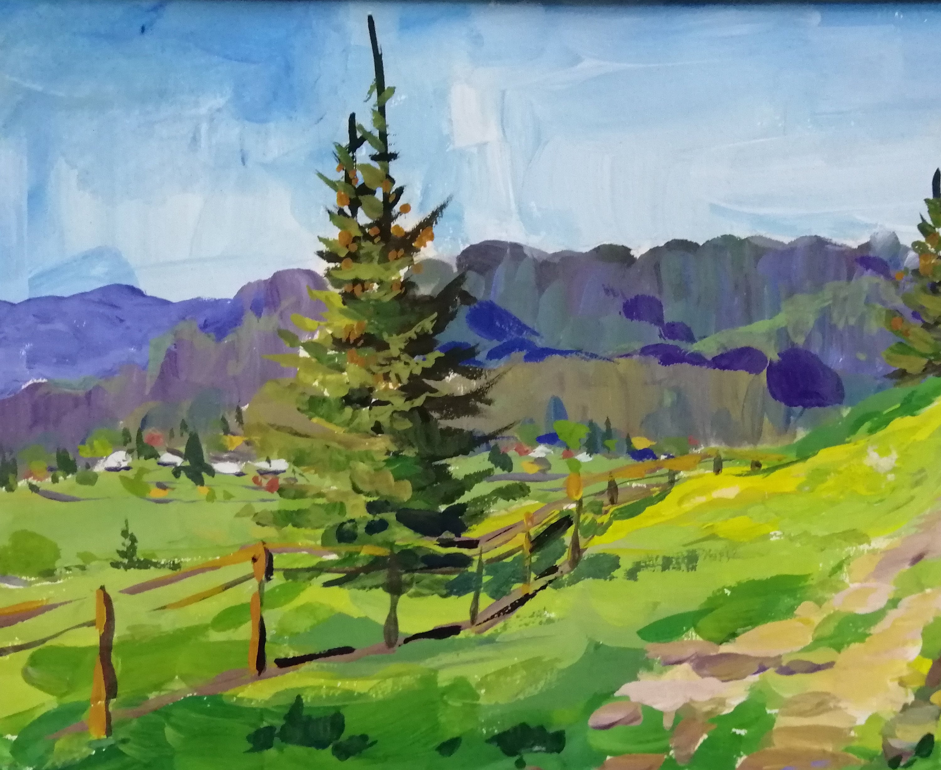 Mountain forest landscape Gouache painting original Plein air Etsy