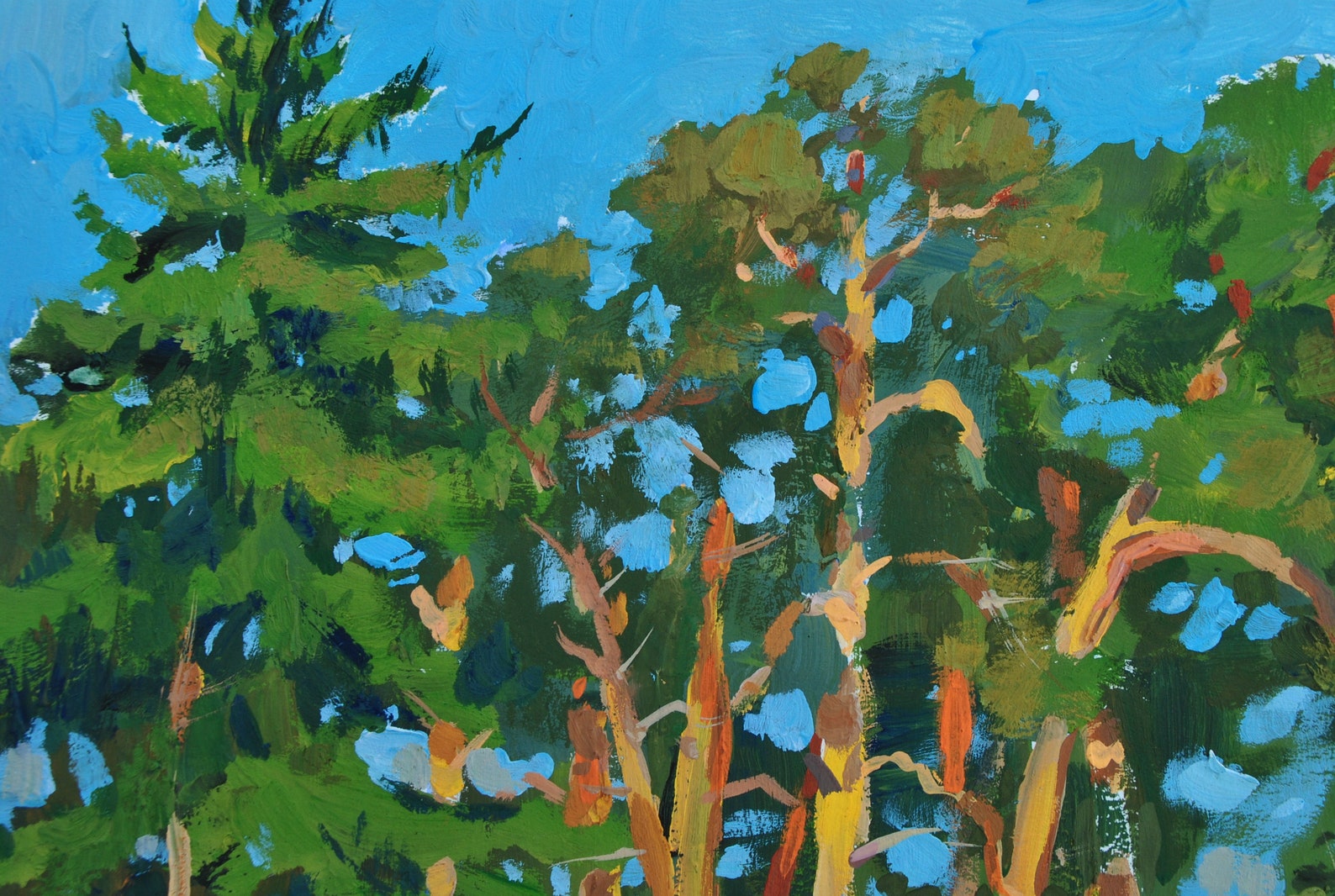 Pine tree painting Gouache landscape Forest painting original Etsy