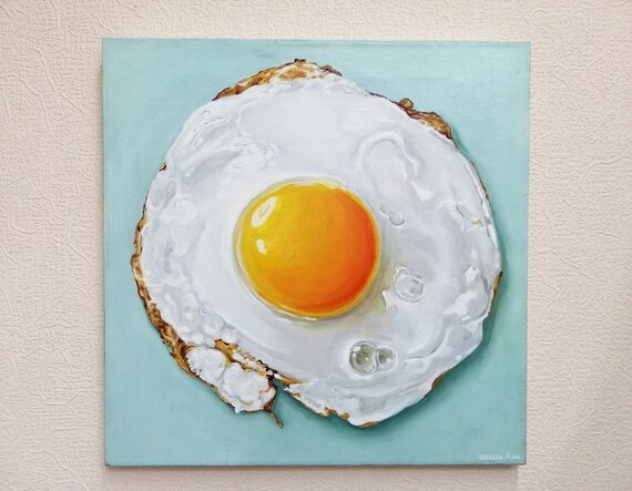 Fried Egg Painting Hyperrealism Small Oil Painting On Canvas Etsy