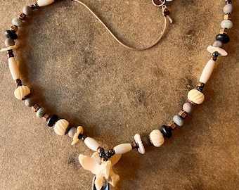 Elk Bone+Abalone Pendant