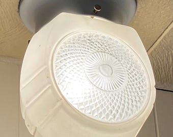 Vintage Ribbed Glass Light Shade - Mid-Century 40s