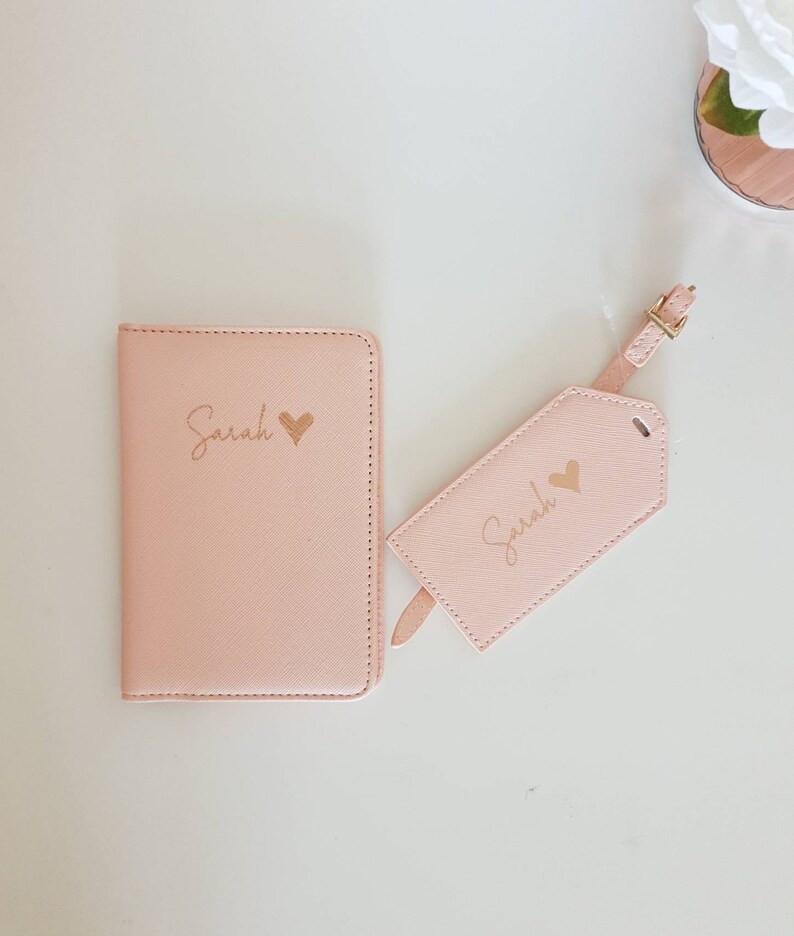 personalised passport holder and luggage tag gift set