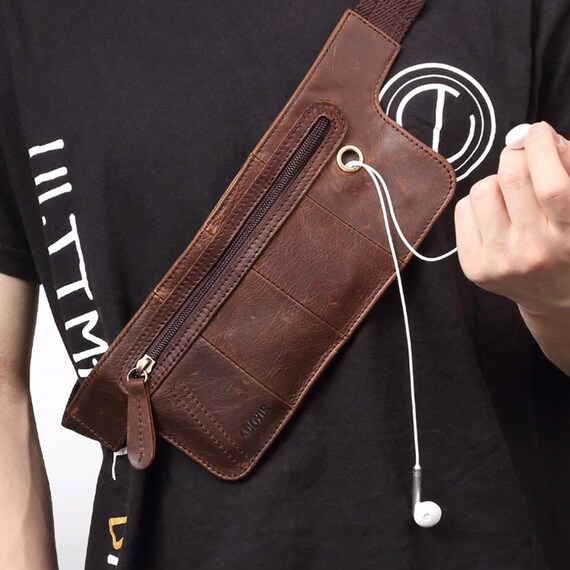 Vintage Leather Men Waist Packs Zipper Waist Bag for Phone | Etsy