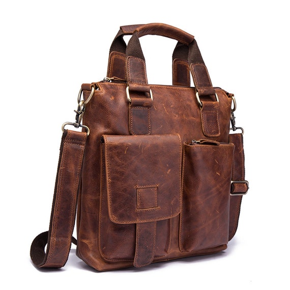 Men/'s Brown Leather Vintage Handbag Messenger Shoulder Genuine Hippie Tote Bag