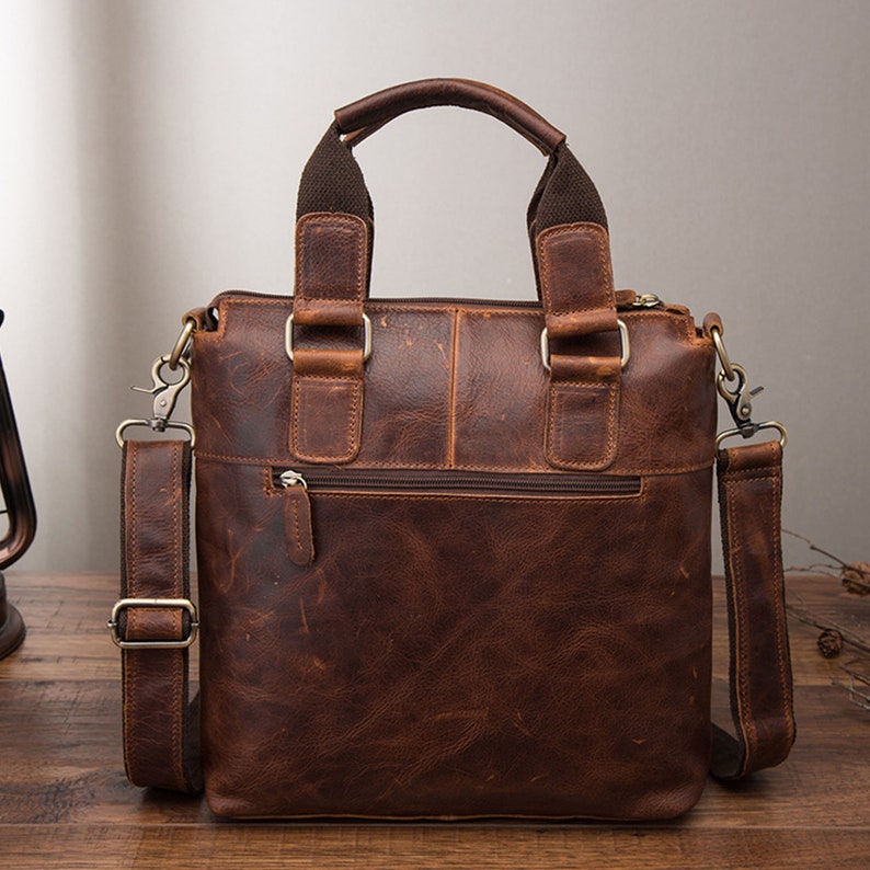 Mens Leather Attache Briefcase Men/'s Vintage Leather Bag Retro Genuine Leather Bag Leather File Briefcase Men Shoulder Messenger Bag