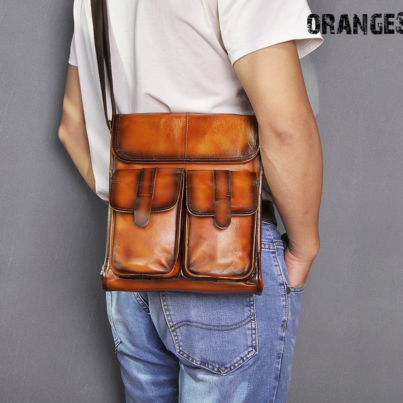 Vintage Gold Messenger BagLeather Travel Pouch Leather Casual Etsy