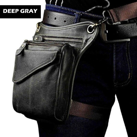 mens leather leg bag