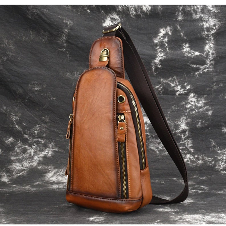 Vintage Sling Backpack Mens Leather Sling Backpack Festival | Etsy