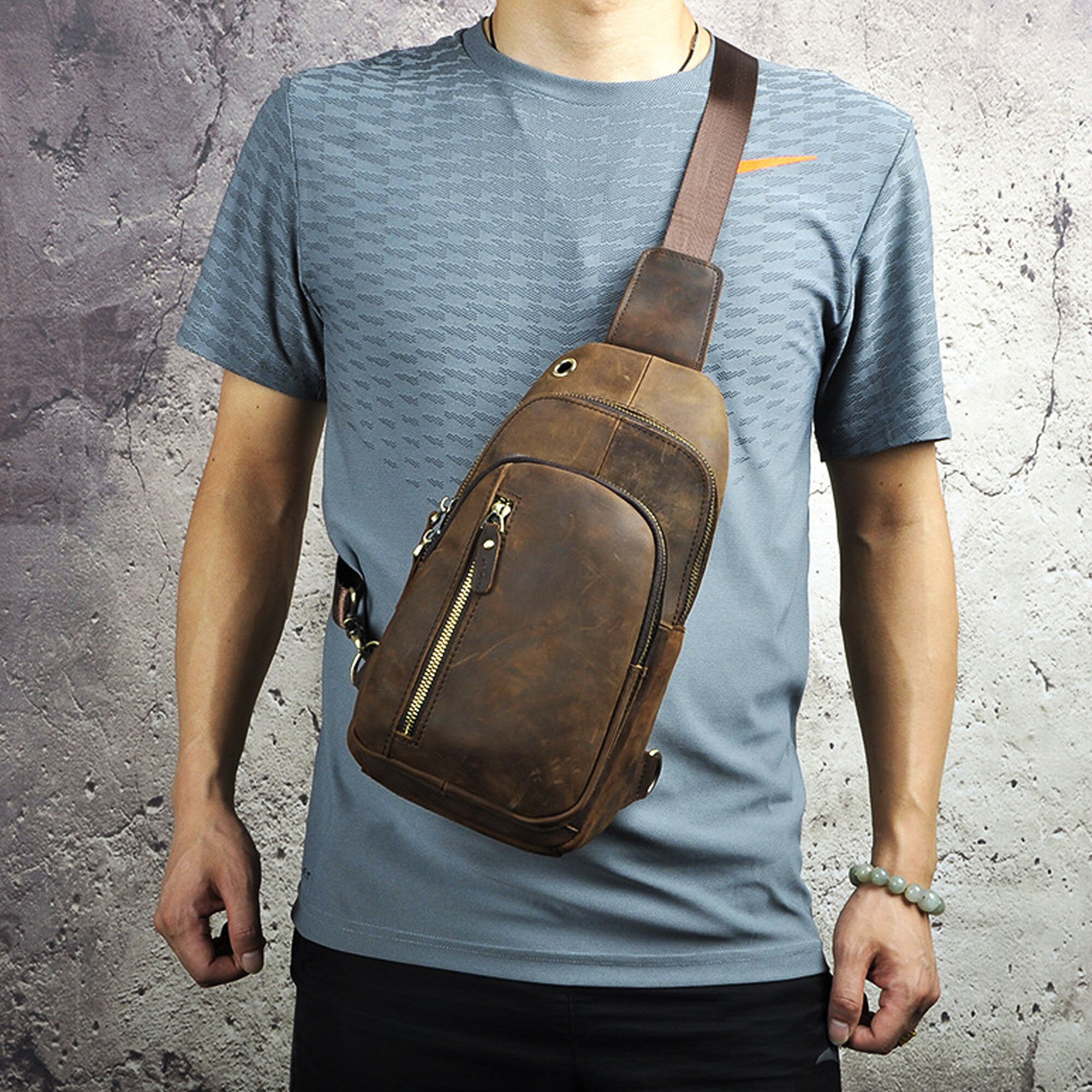 VINTAGE SLING LEATHER Bag Men Retro leather bag Style Leather Etsy