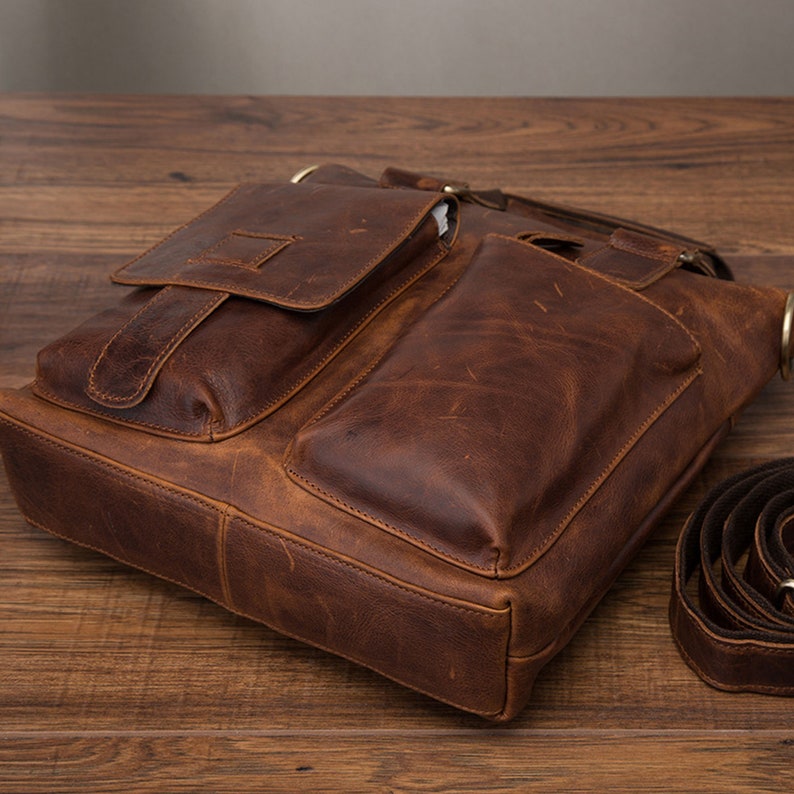 Mens Leather Attache Briefcase Men/'s Vintage Leather Bag Retro Genuine Leather Bag Leather File Briefcase Men Shoulder Messenger Bag