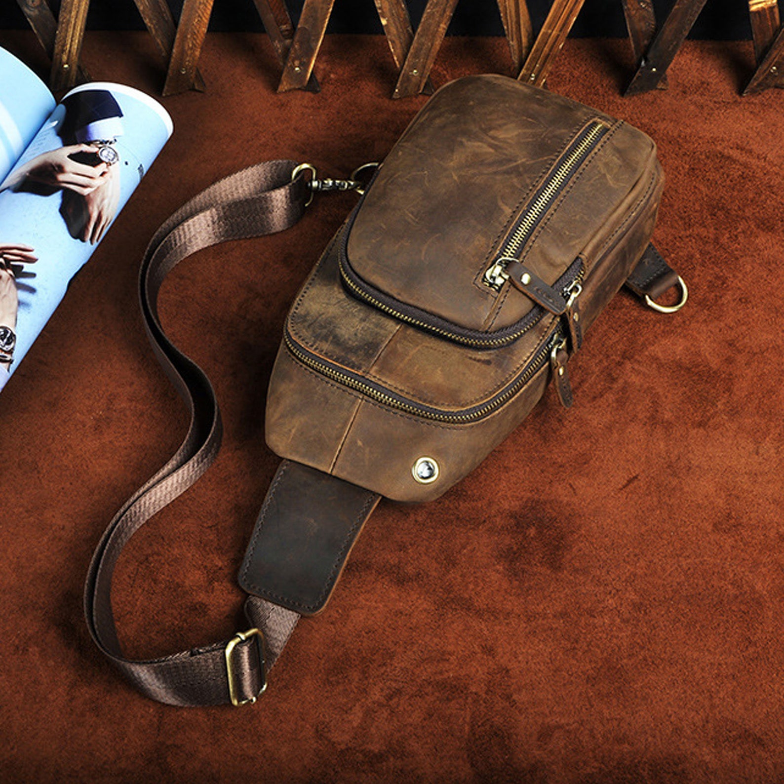 VINTAGE SLING LEATHER Bag Men Retro leather bag Style Leather Etsy