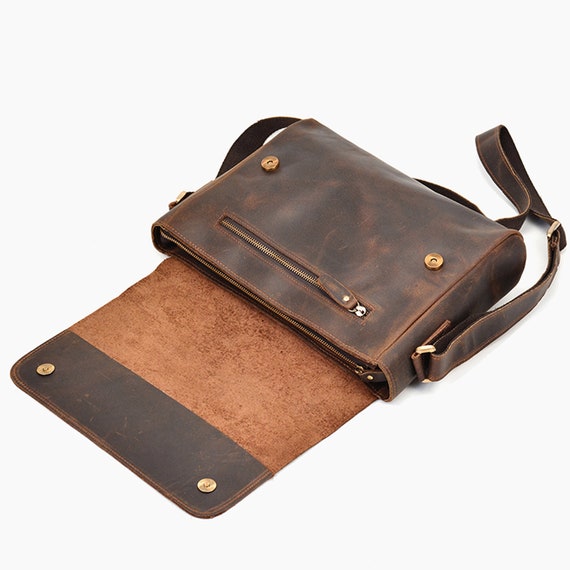 crazy horse leather messenger bag