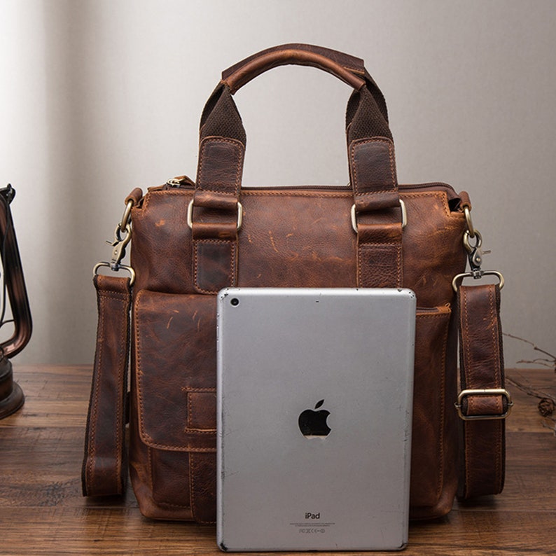Mens Leather Attache Briefcase Men/'s Vintage Leather Bag Retro Genuine Leather Bag Leather File Briefcase Men Shoulder Messenger Bag