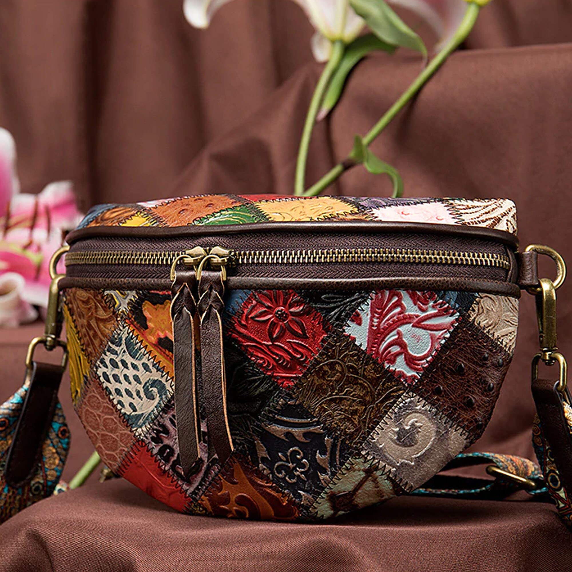 New Vintage Leather Patchwork Purse Retro multi color leather Etsy