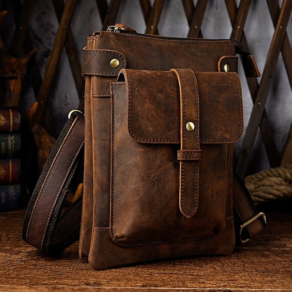 Handmade Vintage Leather Bag Fanny Pack Waist Thigh Bum Belt Messenger Shoulder Bag Travel Motorcycle Crossbody Bag One Shoulder Bag Fashion