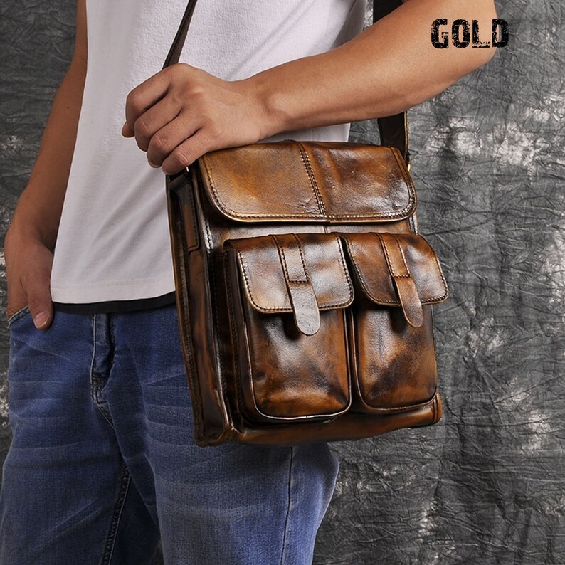 Vintage Gold Messenger BagLeather Travel Pouch Leather Casual Etsy