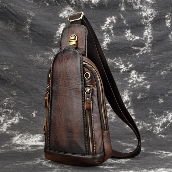 men's leather sling backpacks